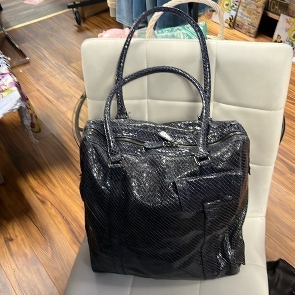 Blue animal skin like bag by STORI beautifully handcrafted lots of pockets